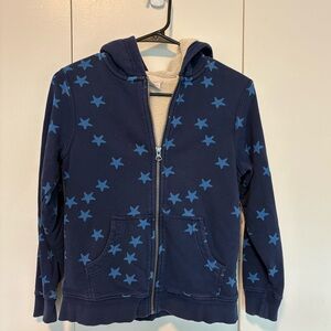 Hanna Andersson Faux Shearling French Terry Hoodie blue star pattern, boys sz 10